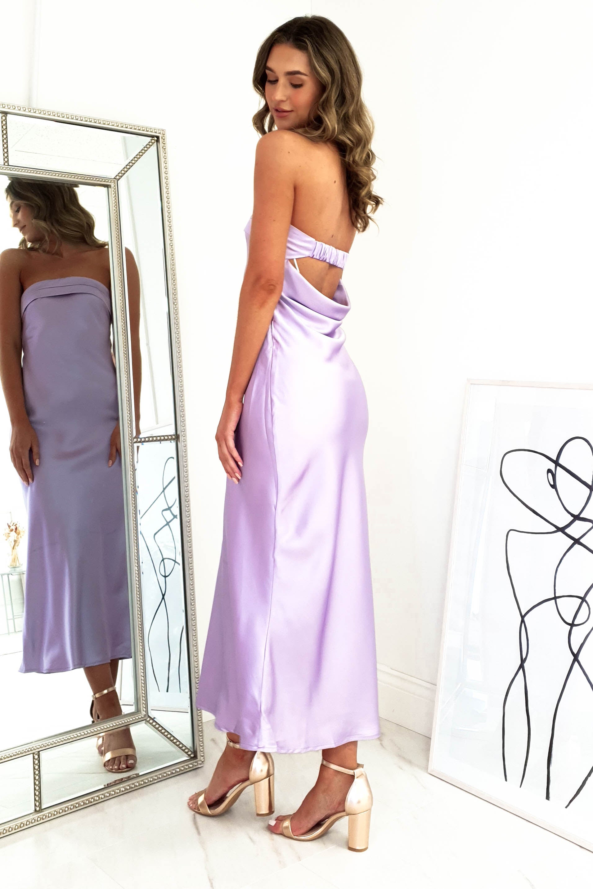 Shareen On Sale Whitney Satin Strapless Midi Dress | Lilac
