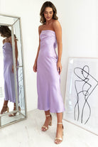 Shareen On Sale Whitney Satin Strapless Midi Dress | Lilac