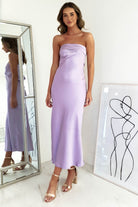 Shareen On Sale Whitney Satin Strapless Midi Dress | Lilac