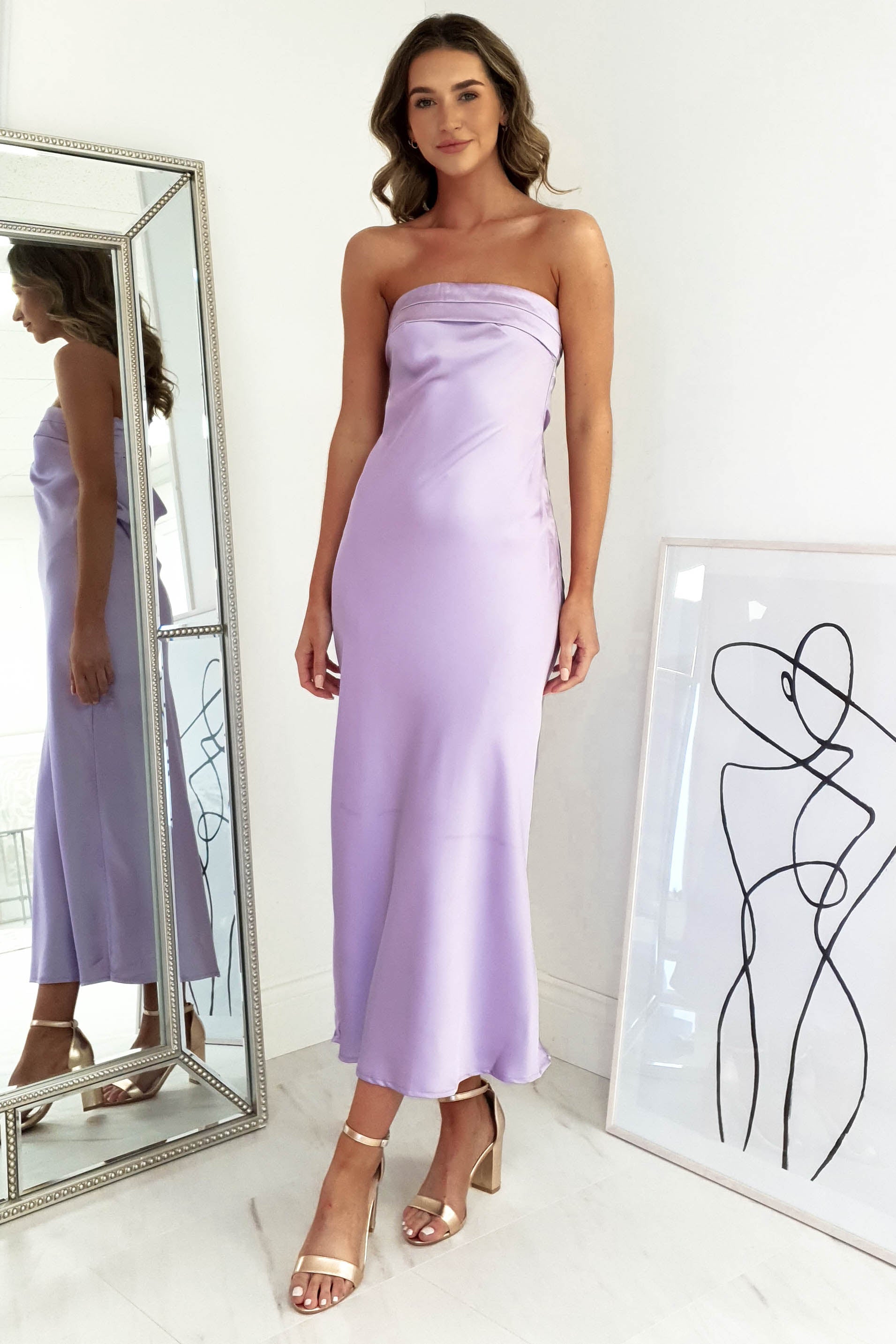 Shareen On Sale Whitney Satin Strapless Midi Dress | Lilac