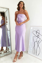 Shareen On Sale Whitney Satin Strapless Midi Dress | Lilac