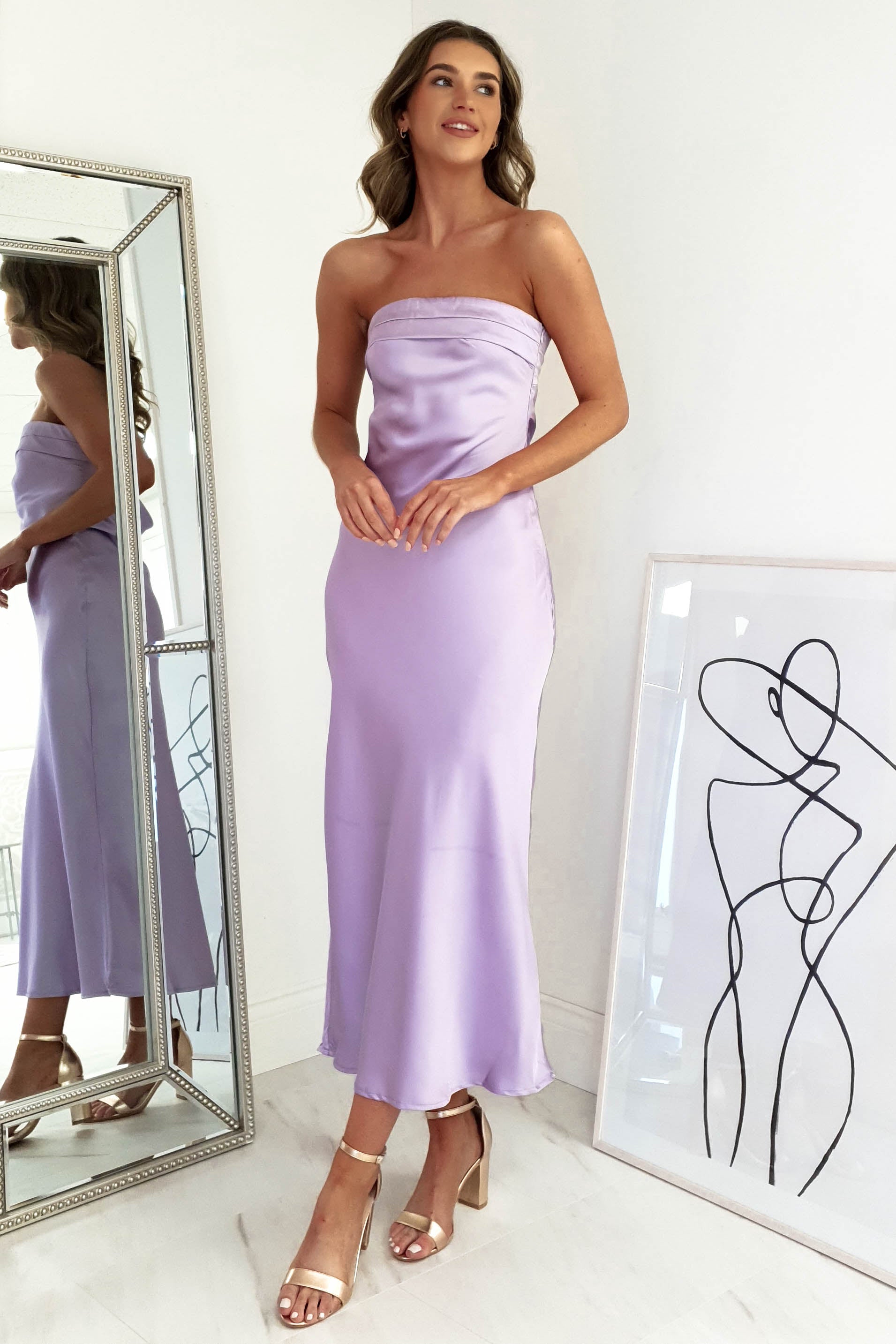Shareen On Sale Whitney Satin Strapless Midi Dress | Lilac