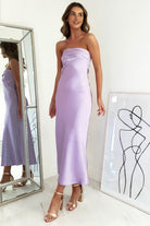 Shareen On Sale Whitney Satin Strapless Midi Dress | Lilac