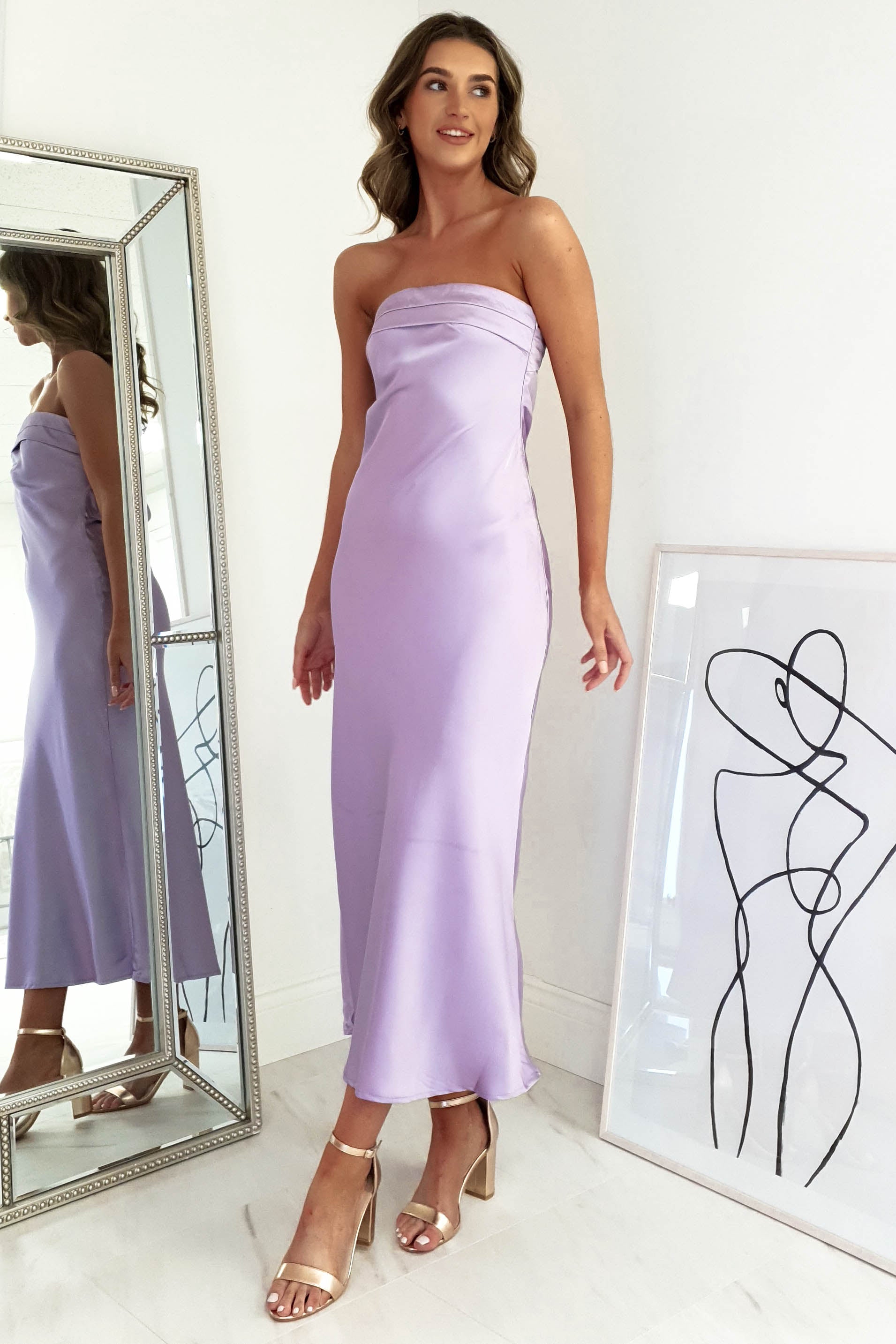 Shareen On Sale Whitney Satin Strapless Midi Dress | Lilac