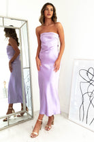 Shareen On Sale Whitney Satin Strapless Midi Dress | Lilac